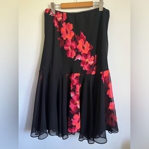 Vintage Tiered Y2K Whimsigoth Asymetrical Hem Long Midi Maxi Floral Skirt XL